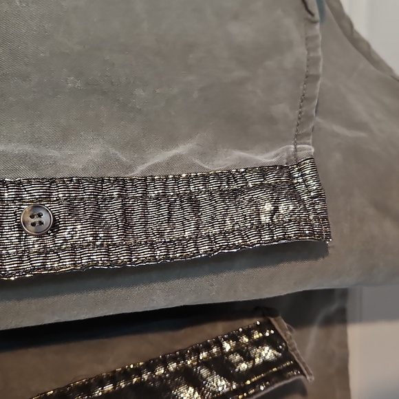 Free People Large Olive Green Lightweight Metallic Button Down Top - Picture 4 of 9